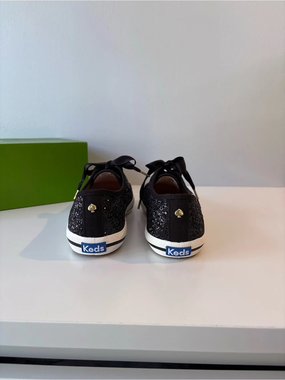 Keds x Kate Spade New York Champion Black Glitter Lace-Up Sneakers Tennis Shoes